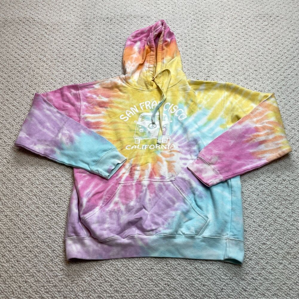 Ocean Beach Hoodie Sweatshirt Adult Large Colorful Tie Due San Francisco VW Bus